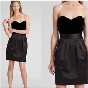 Theory Chanesa Black Velvet Satin Silk-Blend Strapless Mini Cocktail Tube Dress